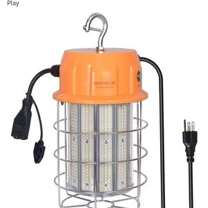 Orange LED Work Light with Protective Cage - Portable Hanging Jobsite Lamp